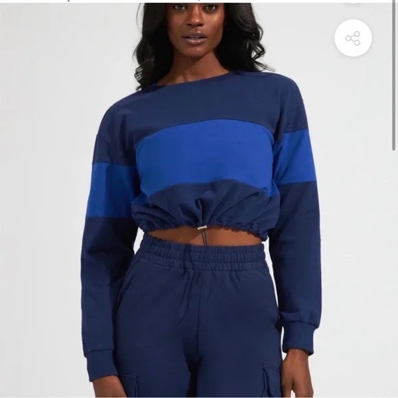 Buffbunny Collection Women’s‎ Cadi Crop in Rio Blue Striped Sweatshirt- Size M - Picture 1 of 7